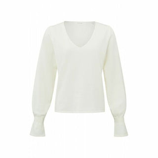 YAYA v-neck wool white w ruffle l/slv sweater