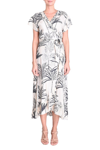 PM Long Wrap Dress With Frill Blanc/Blk