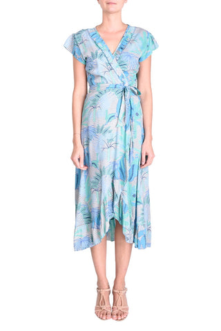 PM Long Wrap Dress With Frill  Blue Clair