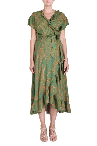 PM Long Wrap Dress With Frill  Vert Fonce