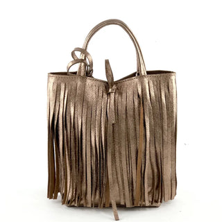 MF Angeline bronze laminate fringe mini bag